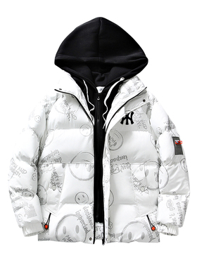 奥莱联名连帽冬季白鸭绒羽绒服外套潮男青少年假两件加厚保暖袄子