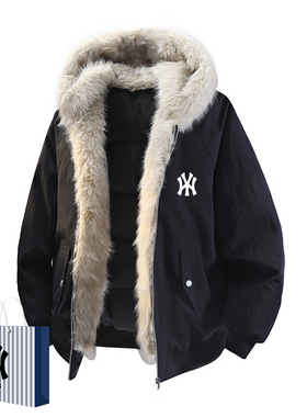 奥莱联名冬季新款连帽鸭绒羽绒服男士时尚袄子保暖衣服座山雕外套