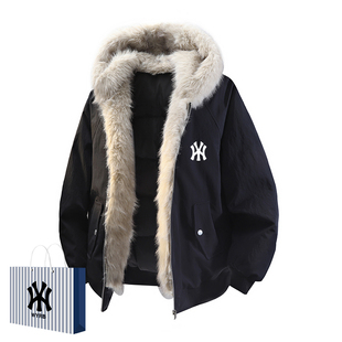 奥莱联名冬季新款连帽鸭绒羽绒服男士时尚袄子保暖衣服座山雕外套