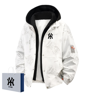 奥莱联名春秋季男士连帽假两件夹克学生美式宽松百搭新款潮牌外套