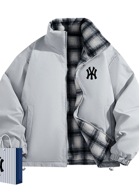 奥莱联名休闲风立领双面穿90鸭绒羽绒服男士加厚保暖宽松冬季外套