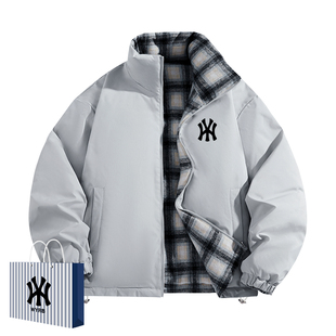 奥莱联名休闲风立领双面穿90鸭绒羽绒服男士加厚保暖宽松冬季外套