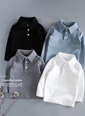 童装儿童衬衫男童长袖衬衣中大童纯色翻领上衣秋冬新款洋气加厚