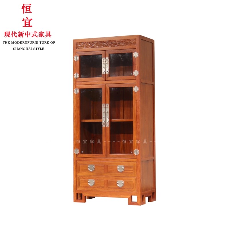 大果紫檀玻璃书柜实木家具新中式红木书橱苏梨缅甸花梨酒柜展示柜