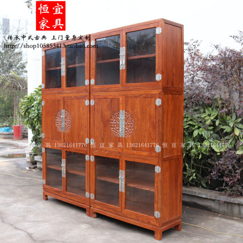 刺猬紫檀京瓷书橱实木家具简约红木现代新中式花梨木玻璃书柜定制