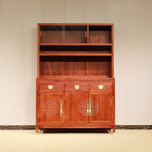 新中式大果紫檀云纹餐厅餐边柜红木储物柜缅甸花梨木茶室收纳柜