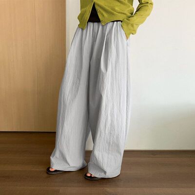 TG 松弛感阔腿休闲裤女2025秋季新款松紧腰百搭直筒宽松长裤25728