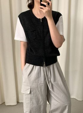 TG 小众韩版圆领显瘦假两件拼接短袖针织上衣女2025秋季新款25776