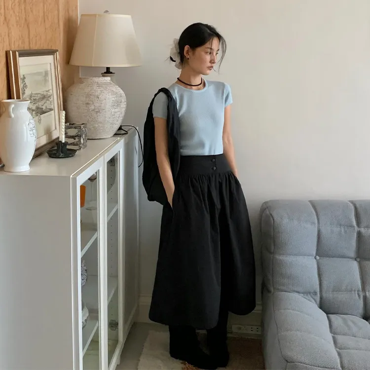 TG 韩版修身圆领包肩短袖针织衫女2024秋季新款纯色打底毛衣23782