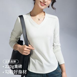 长袖 2025女装 多色V领打底衫 春日面膜t T恤女上衣 解构显瘦短款