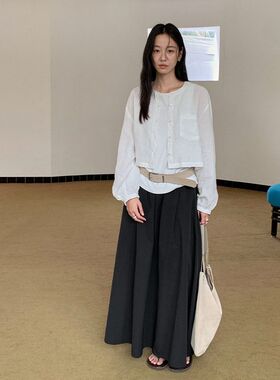 TG 韩系百搭苎麻短款外套女2025初秋新款圆领单排扣宽松上衣25633