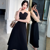 黑色连衣裙女夏赫本风2024年短袖 日常年会轻奢礼服 显瘦简约中长款