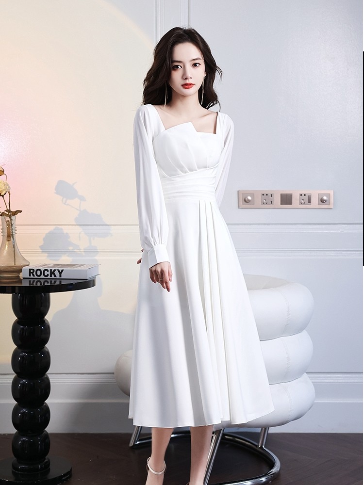 高级感简约中长款长袖琴演奏裙