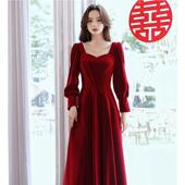 红色敬酒服长袖 新娘高级感订婚礼服回门平时可穿结婚连衣裙女 新款