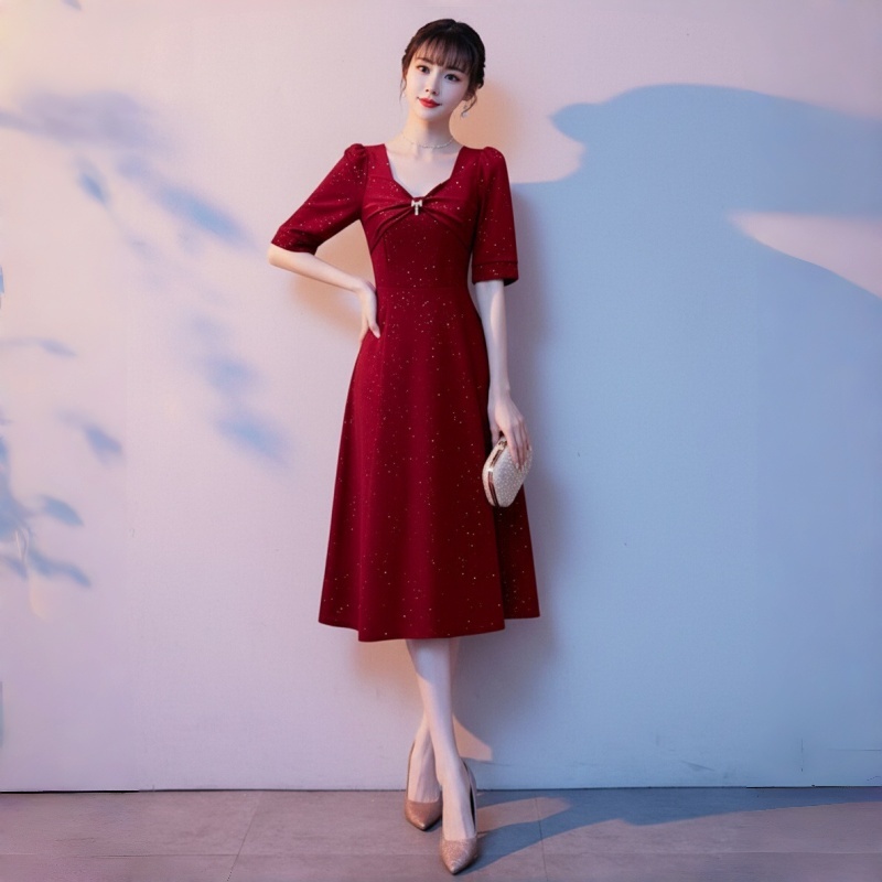 收腰敬酒服宴会晚礼服气质裙女