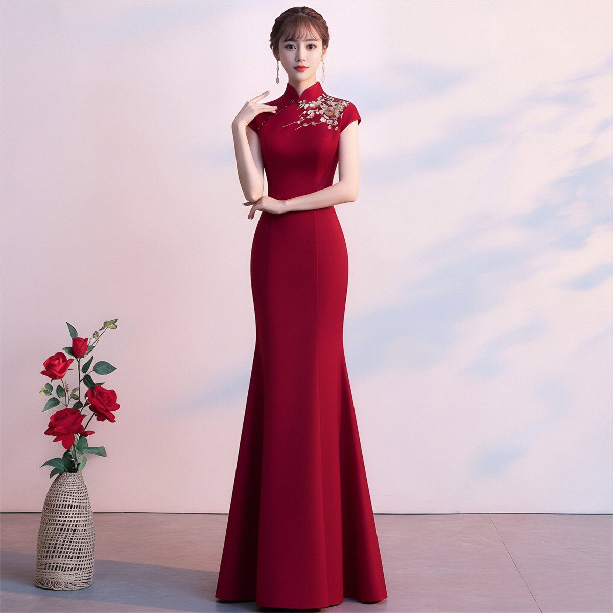 新中式红色敬酒服改良旗袍新娘高级感订婚结婚礼服鱼尾长款连衣裙