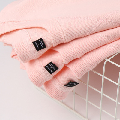 340g重磅樱花粉色倒三角纯棉卫衣长袖T恤男女款圆领无帽宽松上衣