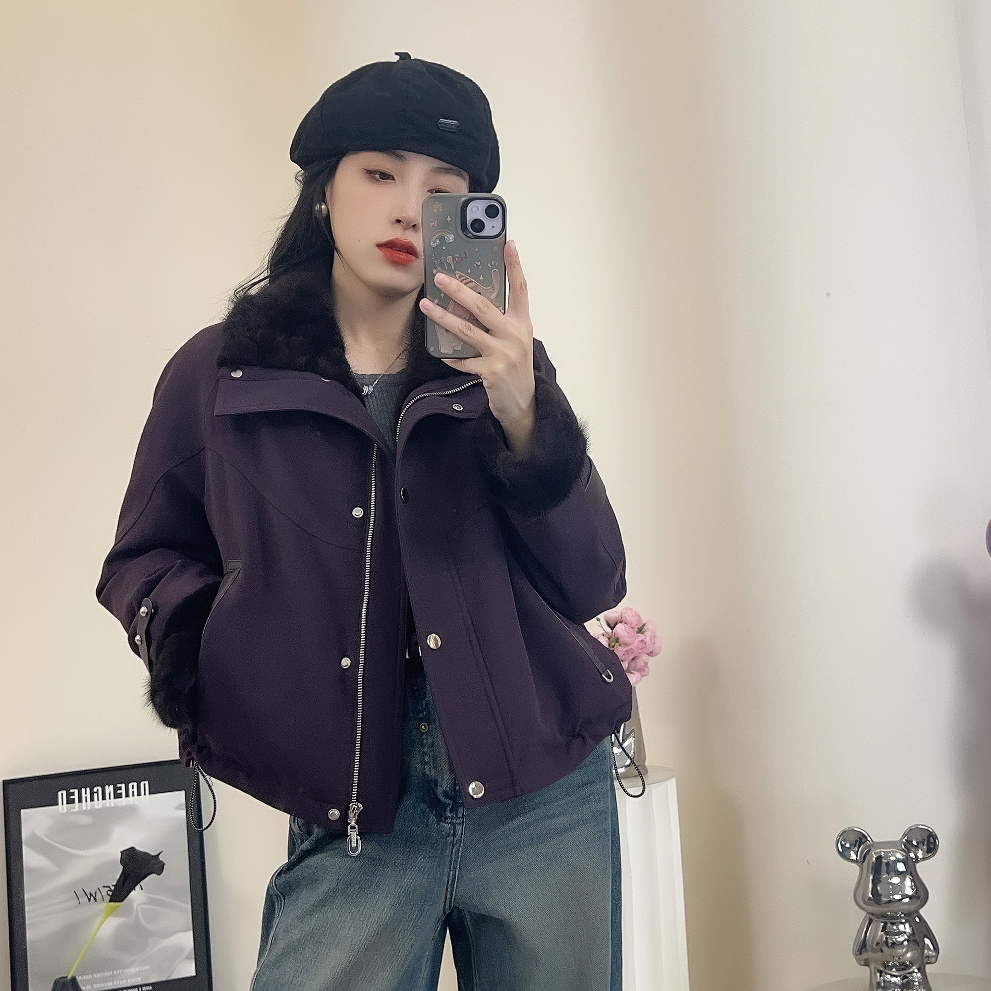 新款进口水貂毛内胆2025秋冬季新款女士90鹅绒服袖口派克服外套