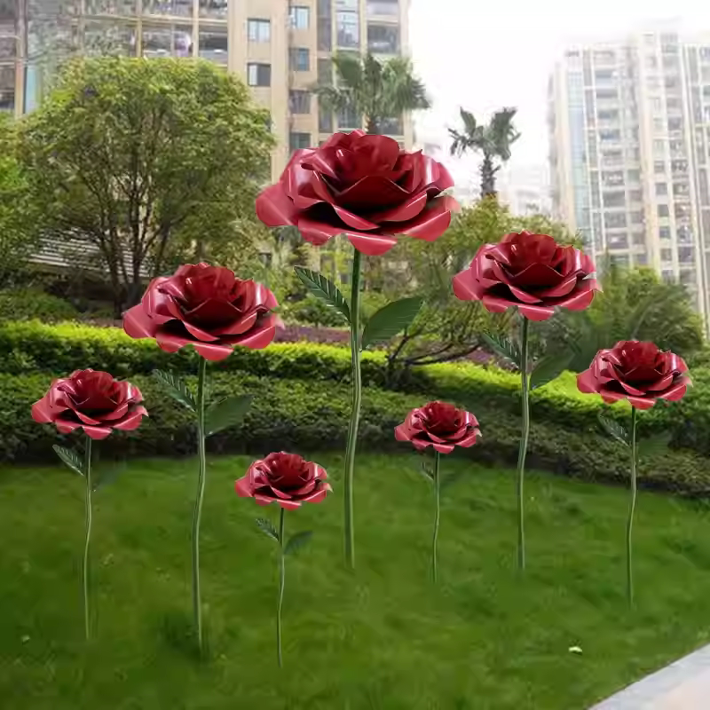 大型户外仿真玫瑰花雕塑网红打卡售楼部公园酒店景观金属装饰摆件