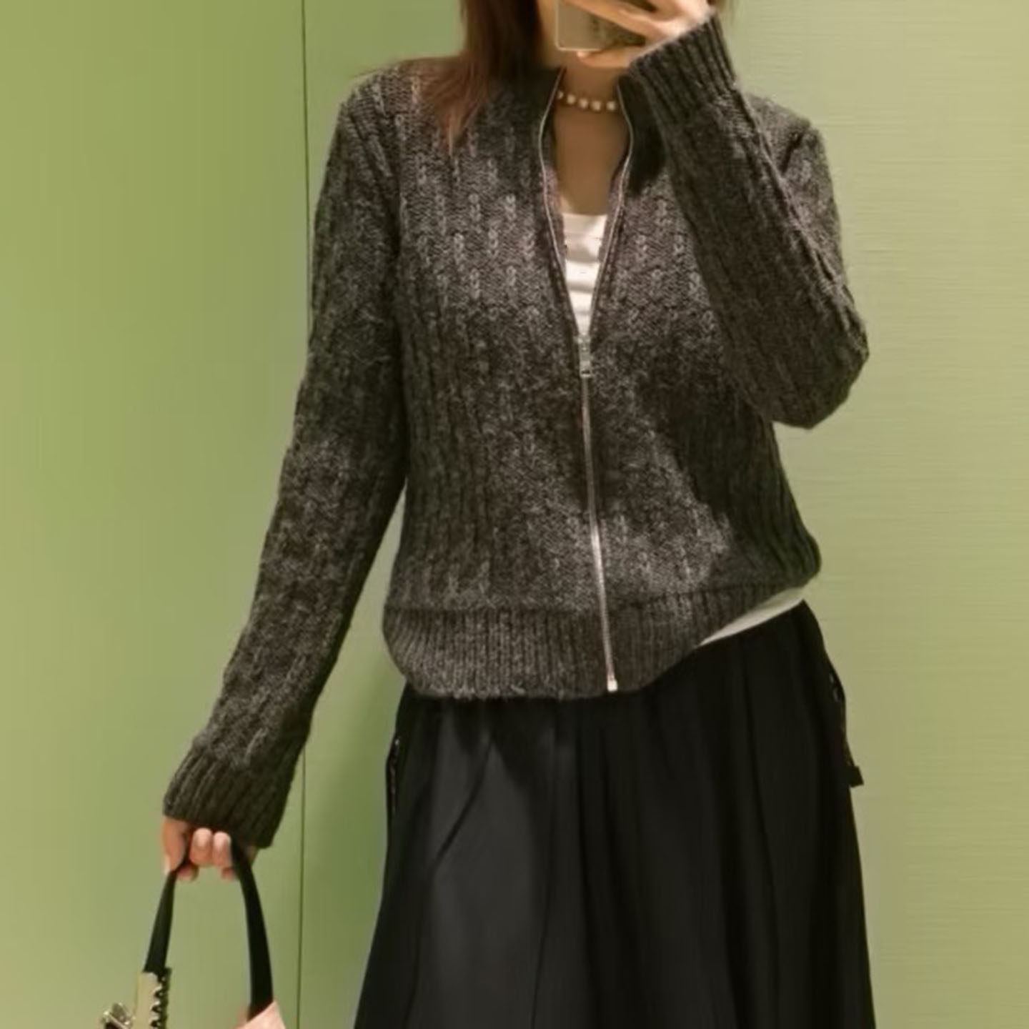 绵羊毛羊驼毛拉链针织开衫外套女