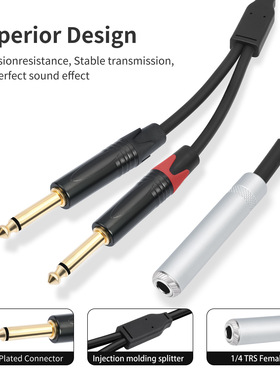 6.35mm 1/4 TRS立体声母转双6.35mm 1/4 TS 6.35一母二公0.5米
