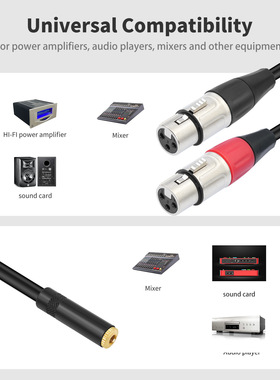 DEMINNA 3.5mm母转双卡农XLR母Y型3芯双卡农母转1/8TRS双屏蔽0.3M
