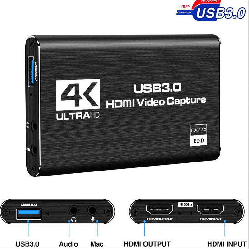 4K HDMI USB3.0采集卡视频捕捉设备便携式视频录制游戏流媒体直播