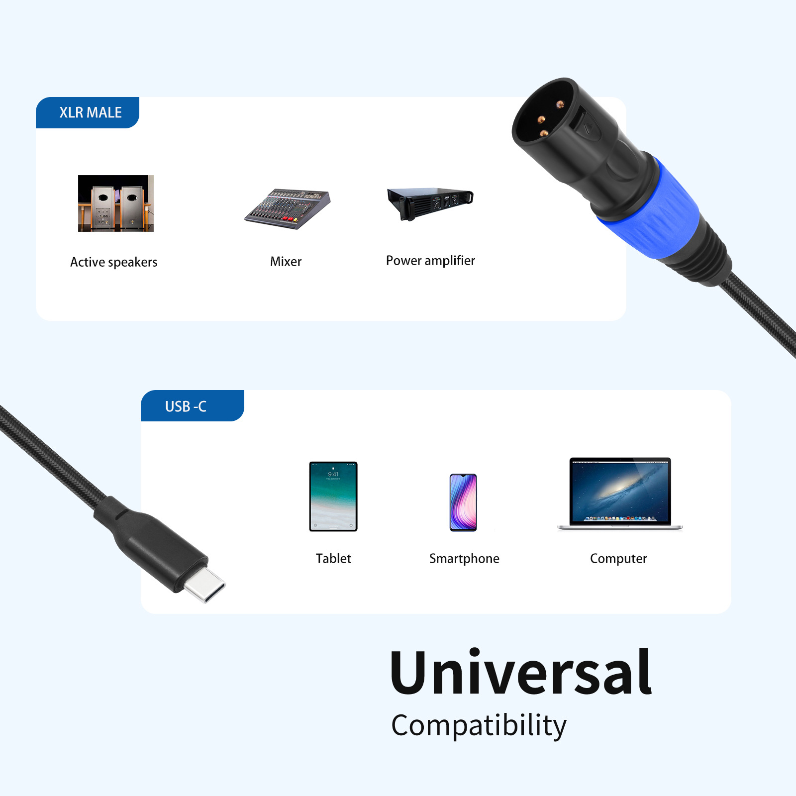DEMINNA USB TYPE-C转卡农公 USB C TO XLR MALE手机调音台音频线