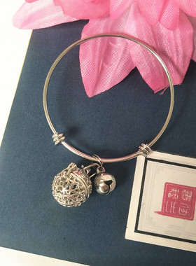 可打开 宫铃铃铛手镯 银色钛钢细圈手镯手环古装汉服镯子女