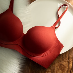 Kbra红色内衣女士小胸聚拢显大上托新款 本命年结婚新娘文胸秋冬