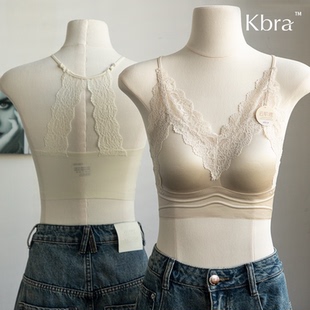 Kbra法式柔软蕾丝美背缎面内衣女聚拢收副乳防下垂无钢圈性感文胸