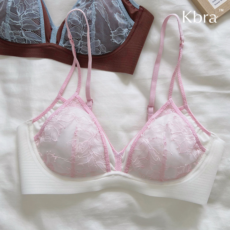 Kbra双肩带性感深V法式内衣女无痕收副乳防下垂超薄纯欲文胸套装