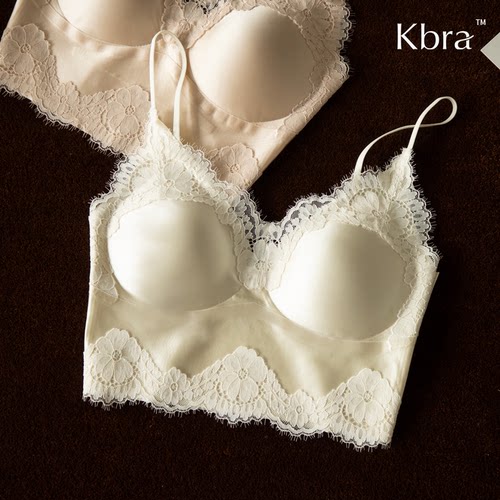 Kbra缎面法式蕾丝内衣女无痕文胸