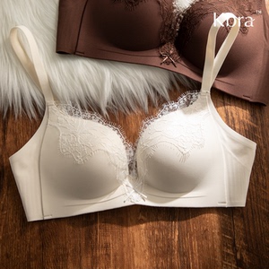 Kbra深V睫毛蕾丝内衣女聚拢小胸收副乳防下垂无痕无钢圈性感文胸