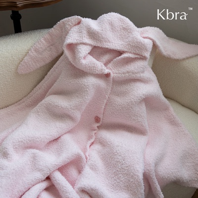 Kbra少女风半边绒兔耳朵斗篷睡袍