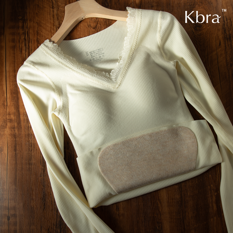 Kbra蕾丝V领保暖衣女款2025新款冬季加绒秋衣秋裤带胸垫打底上衣,女士内衣/男士内衣/家居服,保暖套装,淘宝优惠券,粉丝福利购,淘宝优惠卷