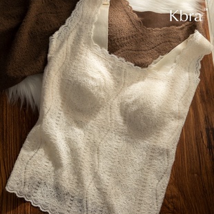 Kbra法式蕾丝保暖吊带背心女士2025新款冬季带胸垫内搭可外穿上衣