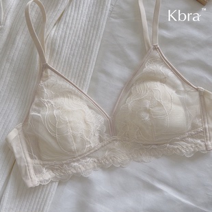 Kbra法式 性感文胸罩 蕾丝网纱内衣女大胸显小收副乳防下垂无痕薄款