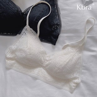 Kbra法式蕾丝三角杯内衣女夏薄款美背小胸微聚拢收副乳防下垂文胸
