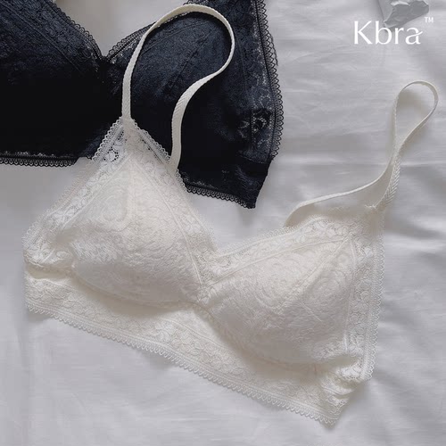 Kbra法式蕾丝三角杯内衣女夏薄款