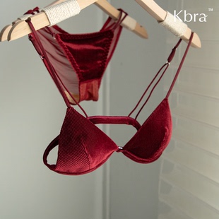 Kbra法式前扣丝绒三角杯内衣女无钢圈上托秋冬超薄细肩带美背文胸