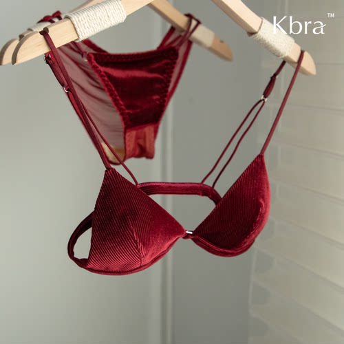 Kbra法式前扣丝绒三角杯内衣女