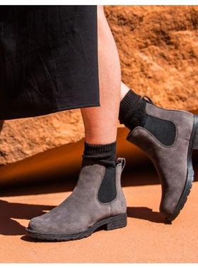 BORN防水短靴纯正出口头层牛皮厚底圆头保暖切尔西短靴烟筒靴