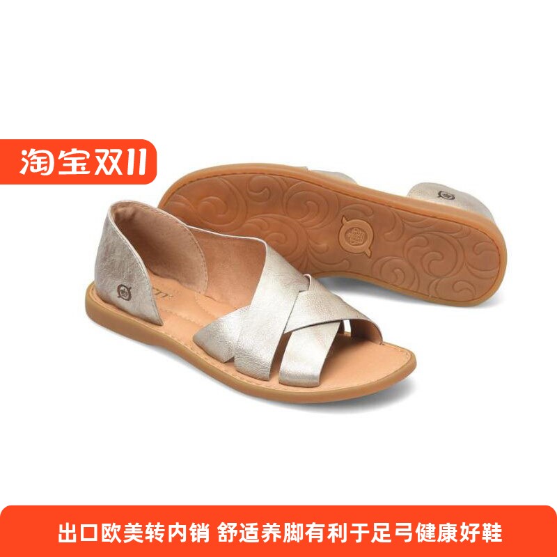 BORN足弓支撑手工真皮凉鞋凉鞋