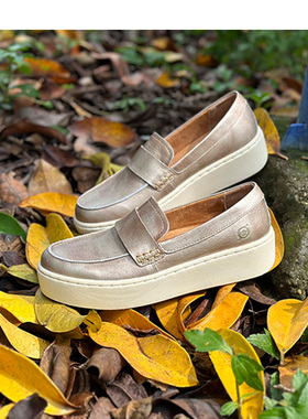 出口美国4CM轻厚底乐福鞋 BORN新款足弓支撑真皮增高休闲鞋单鞋女