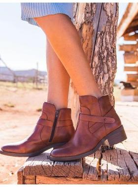 足弓支撑粗跟马丁靴女BORN秋冬季真皮帅气中跟侧拉链复古短筒女靴