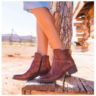 足弓支撑粗跟马丁靴女BORN秋冬季 真皮帅气中跟侧拉链复古短筒女靴