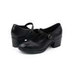 BORNEAST复古风黑色真皮玛丽珍鞋女中粗跟一字扣浅口百搭通勤单鞋