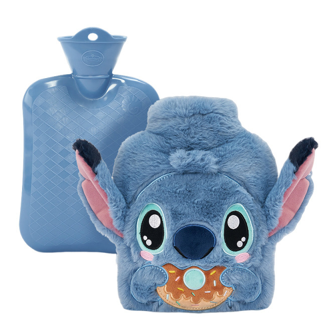 卡通史迪仔草莓熊注水热水袋ins可爱三眼仔毛绒暖宝宝暖手宝