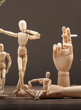 欧式风木质关节手人偶办公桌模型